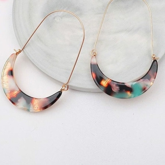 Acrylic Tortoise Mood Drop Earrings - Picture 1 of 3